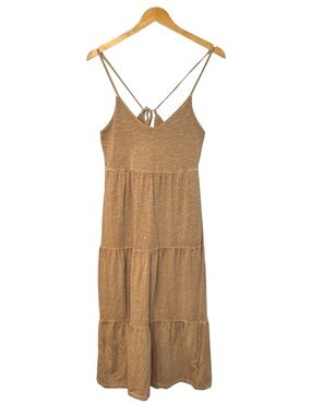 Old Navy Casual Warm Tan Summer Beach Vacation Sleeveless Tiered Maxi Dress